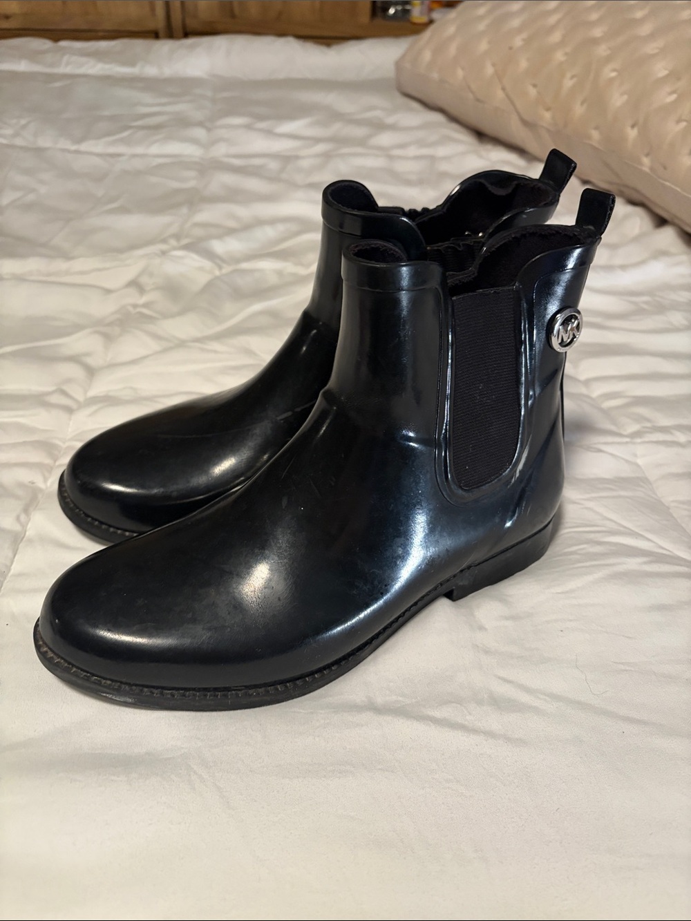 Michael Kors Black Patent Chelsea Rain Boots - 8